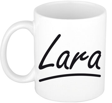 Bellatio Decorations Lara Naam koffiemok - beker - met sierlijke letters - wit - 300 ml - Cadeau - Dames