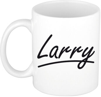 Bellatio Decorations Larry Naam koffiemok - beker - met sierlijke letters - wit - 300 ml - Cadeau - Heren