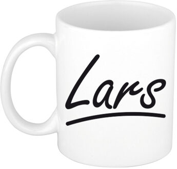 Bellatio Decorations Lars Naam koffiemok - beker - met sierlijke letters - wit - 300 ml - Cadeau - Heren