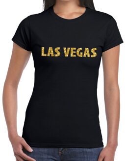 Bellatio Decorations Las Vegas gouden glitter tekst t-shirt zwart dames 2XL