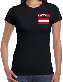 Bellatio Decorations Latvia / Letland landen shirt met vlag zwart voor dames - borst bedrukking 2XL