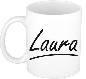 Bellatio Decorations Laura Naam koffiemok - beker - met sierlijke letters - wit - 300 ml - Cadeau - Dames