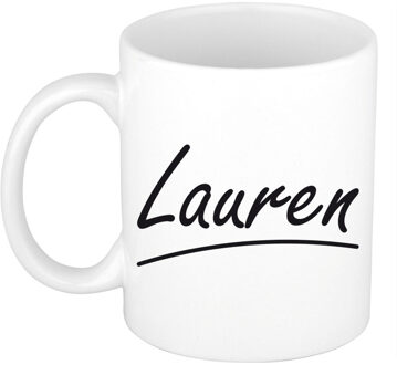 Bellatio Decorations Lauren Naam koffiemok - beker - met sierlijke letters - wit - 300 ml - Cadeau - Dames