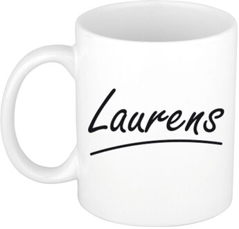 Bellatio Decorations Laurens Naam koffiemok - beker - met sierlijke letters - wit - 300 ml - Cadeau - Heren