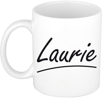 Bellatio Decorations Laurie Naam koffiemok - beker - met sierlijke letters - wit - 300 ml - Cadeau - Dames