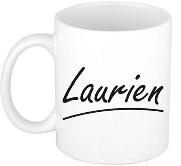 Bellatio Decorations Laurien Naam koffiemok - beker - met sierlijke letters - wit - 300 ml - Cadeau - Dames