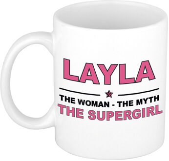 Bellatio Decorations Layla cadeau mok - Woman Myth Supergirl - naam koffiemok - 300 ml - collega - moederdag Oudroze