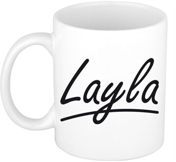 Bellatio Decorations Layla voornaam kado beker / mok sierlijke letters - gepersonaliseerde mok met naam - Naam mokken Multikleur