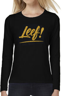 Bellatio Decorations Leef goud tekst longsleeve zwart dames - Glitter en Glamour goud party kleding shirt met lange mouwe L