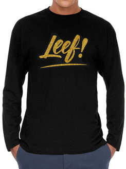 Bellatio Decorations Leef goud tekst longsleeve zwart heren - Glitter en Glamour goud party kleding shirt met lange mouwe