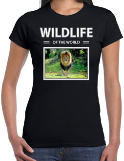 Bellatio Decorations Leeuw t-shirt met dieren foto wildlife of the world zwart voor dames
