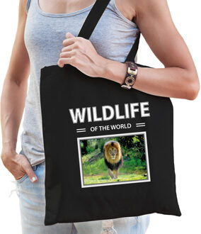 Bellatio Decorations Leeuw tasje zwart volwassenen en kinderen - wildlife of the world kado boodschappen tas