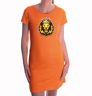 Bellatio Decorations Leeuwenkop met kroon koningsdag/ EK/ WK jurkje oranje voor dames
