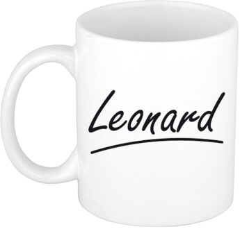 Bellatio Decorations Leonard Naam koffiemok - beker - met sierlijke letters - wit - 300 ml - Cadeau - Heren