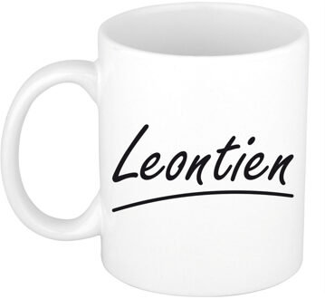 Bellatio Decorations Leontien Naam koffiemok - beker - met sierlijke letters - wit - 300 ml - Cadeau - Dames