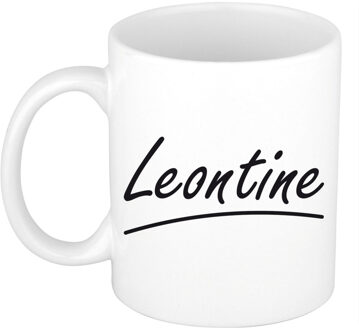 Bellatio Decorations Leontine voornaam kado beker / mok sierlijke letters - gepersonaliseerde mok met naam - Naam mokken Multikleur