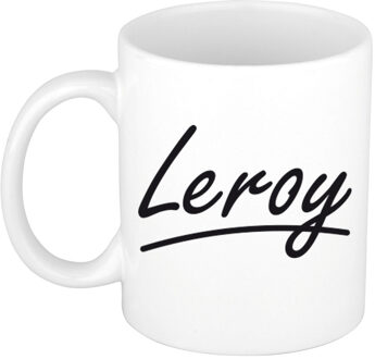 Bellatio Decorations Leroy Naam koffiemok - beker - met sierlijke letters - wit - 300 ml - Cadeau - Heren