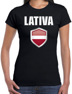 Bellatio Decorations Letland landen t-shirt zwart dames - Letse landen shirt / kleding - EK / WK / Olympische spelen Lativa outfit M