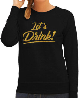 Bellatio Decorations Lets drink goud tekst sweater zwart dames - Oud en Nieuw / Glitter en Glamour goud party trui 2XL