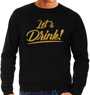 Bellatio Decorations Lets drink goud tekst sweater zwart heren - Oud en Nieuw / Glitter en Glamour goud party trui 2XL