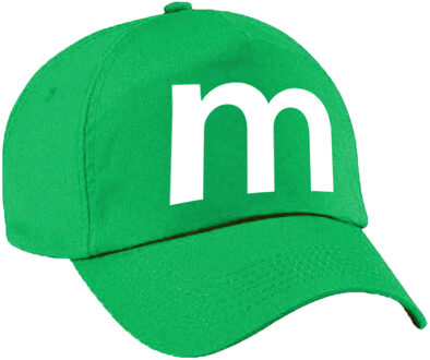 Bellatio Decorations Letter M pet / cap groen voor kinderen - verkleed / carnaval baseball cap