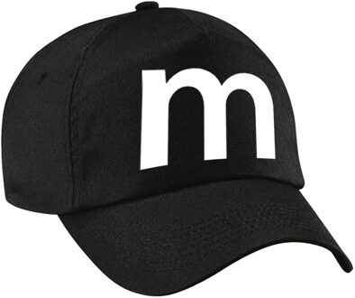 Bellatio Decorations Letter M pet / cap zwart voor kinderen - verkleed / carnaval baseball cap - Verkleedhoofddeksels