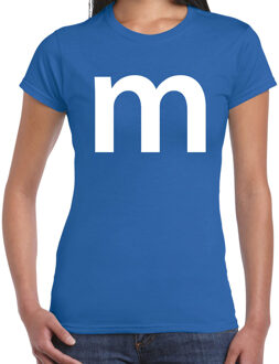 Bellatio Decorations Letter M verkleed/ carnaval t-shirt blauw voor dames 2XL