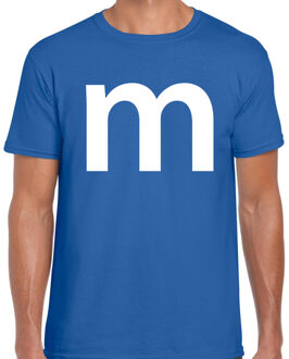Bellatio Decorations Letter M verkleed Carnaval t-shirt - blauw - voor heren - M en M carnavalskleding - groepjes L