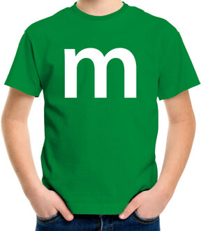 Bellatio Decorations Letter M verkleed/ carnaval t-shirt groen voor kinderen L (146-152)