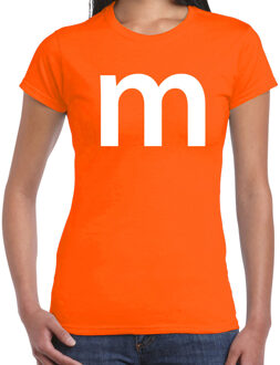 Bellatio Decorations Letter M verkleed/ carnaval t-shirt oranje voor dames 2XL