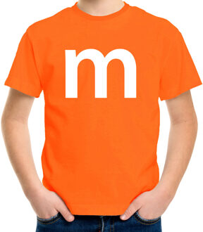 Bellatio Decorations Letter M verkleed/ carnaval t-shirt oranje voor kinderen XS (110-116)