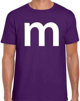 Bellatio Decorations Letter M verkleed/ carnaval t-shirt paars voor heren L