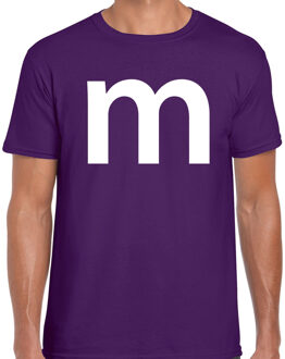 Bellatio Decorations Letter M verkleed Carnaval t-shirt - paars - voor heren - M en M carnavalskleding - groepjes L