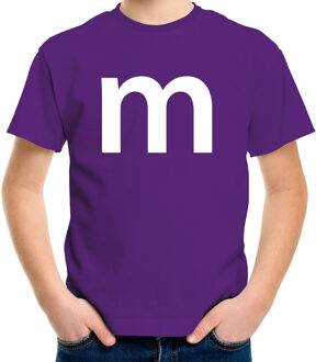 Bellatio Decorations Letter M verkleed/ carnaval t-shirt paars voor kinderen L (146-152)