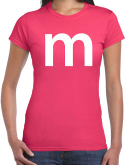 Bellatio Decorations Letter M verkleed/ carnaval t-shirt roze voor dames 2XL