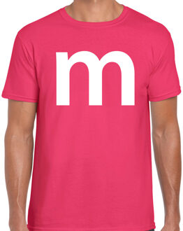 Bellatio Decorations Letter M verkleed Carnaval t-shirt - roze - voor heren - M en M carnavalskleding - groepjes M