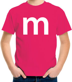 Bellatio Decorations Letter M verkleed/ carnaval t-shirt roze voor kinderen L (146-152)