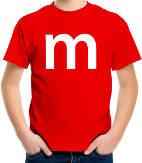 Bellatio Decorations Letter M verkleed t-shirt - rood - voor kinderen - M en M - carnavalskleding XS (110-116)