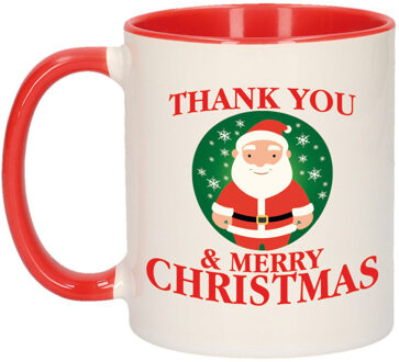 Bellatio Decorations Leuke bedankt Kerst cadeau mok/beker - Kerstman - rood