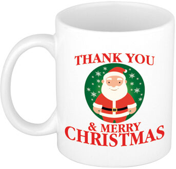 Bellatio Decorations Leuke bedankt Kerst cadeau mok/beker - Kerstman - wit