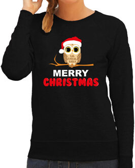 Bellatio Decorations Leuke dieren Kersttrui christmas uil Kerst sweater zwart voor dames 2XL - kerst truien