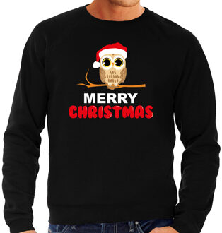 Bellatio Decorations Leuke dieren Kersttrui christmas uil Kerst sweater zwart voor heren 2XL - kerst truien