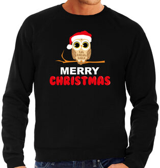 Bellatio Decorations Leuke dieren Kersttrui christmas uil Kerst sweater zwart voor heren