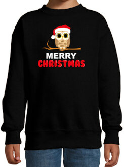 Bellatio Decorations Leuke dieren Kersttrui christmas uil sweater Kerst zwart voor kinderen