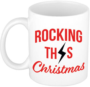 Bellatio Decorations Leuke Kerst cadeau mok/beker - rocking this Christmas - wit - Bekers