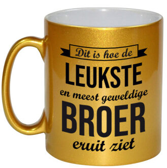 Bellatio Decorations Leukste en meest geweldige broer cadeau mok / beker goudglanzend 330 ml - feest mokken Goudkleurig