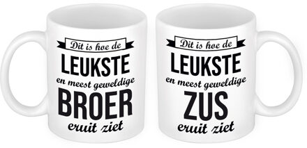 Bellatio Decorations Leukste en meest geweldige broer en zus mok - Cadeau beker set voor Broer en Zus