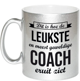 Bellatio Decorations Leukste en meest geweldige coach cadeau mok / beker zilverglanzend 330 ml - feest mokken Zilverkleurig