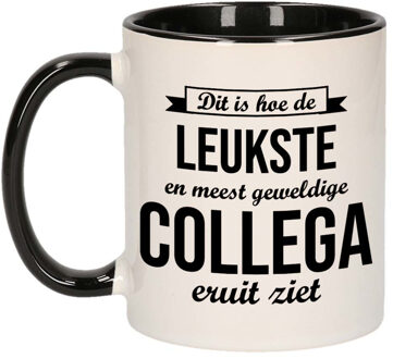 Bellatio Decorations Leukste en meest geweldige collega cadeau koffiemok / theebeker wit met zwart 300 ml - feest mokken Multikleur