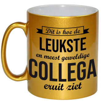 Bellatio Decorations Leukste en meest geweldige collega cadeau mok / beker goudglanzend 330 ml - feest mokken Goudkleurig